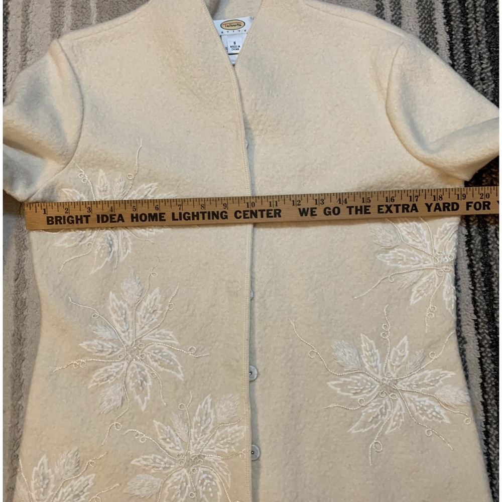 Vintage Talbots 100% Boiled Wool Jacket Sz S Ivory Floral Embroidered Beaded - Picture 5 of 8
